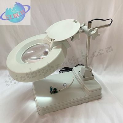 Kính lúp công nghiệp để bàn, thân cọc, gương tròn LT-86B 3X Led