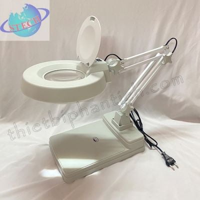 Kính lúp công nghiệp để bàn, thân gập, gương tròn LT-86C 15X LED
