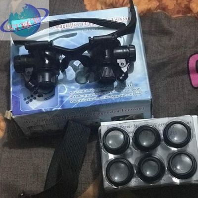 Kính lúp đeo mắt nhiều độ phóng đại LT-86K (10X, 15X, 20X và 25X) LED, nguồn Pin