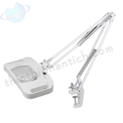 Kính lúp công nghiệp, kẹp bàn, thân gập, thấu kính chữ nhật xanh LT-86G 10X LED